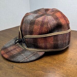 Stormy Kromer The Original Cap Hat in Partridge Plaid, Rust Tan Gray, sz 7.25
